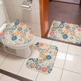 thumbnail image 4 of Boho Morocco Bath Mat 3 Piece Bathroom Rug Set, Retro Farmhouse Ethnic Neutral Aesthetic Non Slip Bath Rug Contour Mat and Toilet Lid Cover, Absorbent Shower Mats Soft Bath Rugs and Mats Sets, 4 of 8