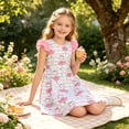 thumbnail image 3 of Lanbubble Toddler Girl dresses Flutter Sleeve Dress with Back Bowknot Casual Sundress For Girls 3-7 Years, 3 of 5