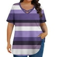 thumbnail image 4 of Blouse à Rayures Grande Taille Col en V Croisé devant - Manches Courtes Coupe Ample Décontractée Habillée Surdimensionnée, Violet, 5x-Grand, 4 of 6