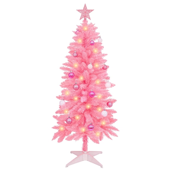 Árbol de Navidad rosa brillante artificial de 1,2 m con adornos