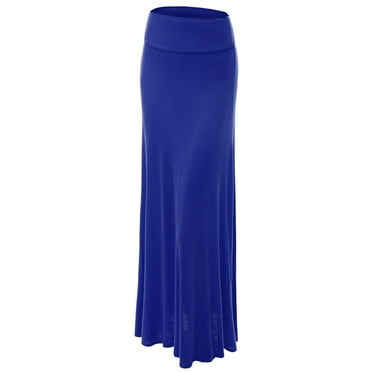 WB670 Women's Fold-Over Waist Maxi Skirt - Lightweight Stretch Knit (Brown, Size M)
