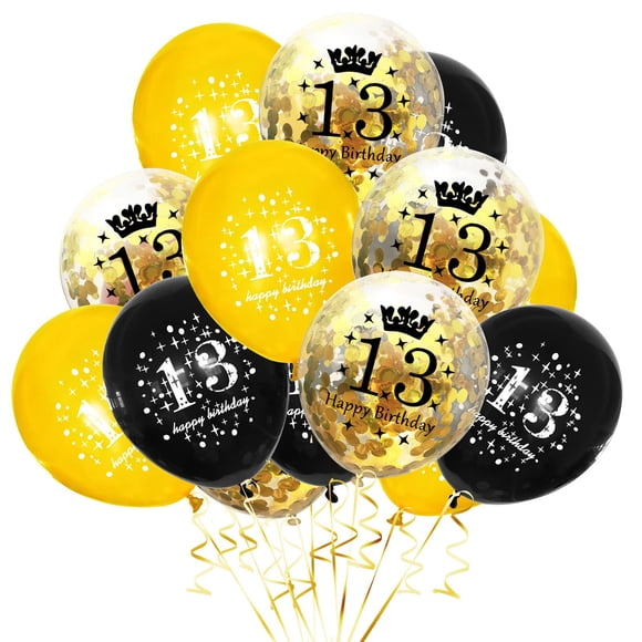 Globos para fiesta SHUNTAI 15 unidades para 13.º cumpleaños, dorado y negro