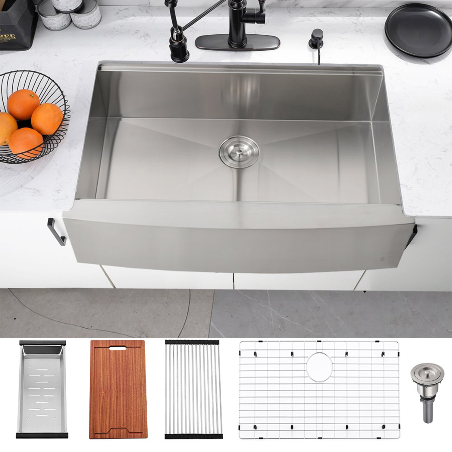 Bokaiya 33 inch Stainless Steel Farmhouse Sink Apron Front Sink