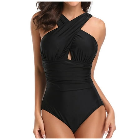 Comdrip Bathing Suit for Women  Women Solid Print Bikini one Piece Swimwear Push-Up Swimsuit Bathing Suit one Piece Swimsuit Women Black M