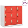 thumbnail image 1 of vidaXL Locker Cabinets 5 pcs Light Grey and Red 90x45x92.5 cm Steel, 1 of 5