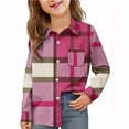 thumbnail image 2 of Eltusu Girls Plaid Shirts, Comfy Casual Long Sleeve Lapel Collar Button-Down Shirts Hot Pink Size 7-8 T, 2 of 5