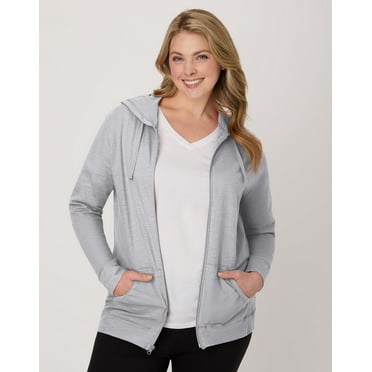 Hanes Women's Slub Jersey Full Zip Hoodie Dada Grey Heather 2XL