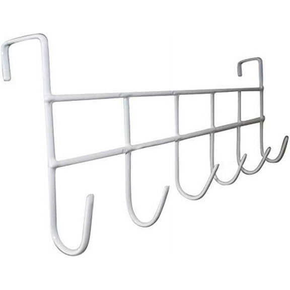 Over The Door Hook, Hanger with 6-Hooks Organizer Rack, Decorative Hanging for Coats, Purses, Hats, Jacket, Towels, Bedroom, Bathroom, & Closet, Vinyl Coated White