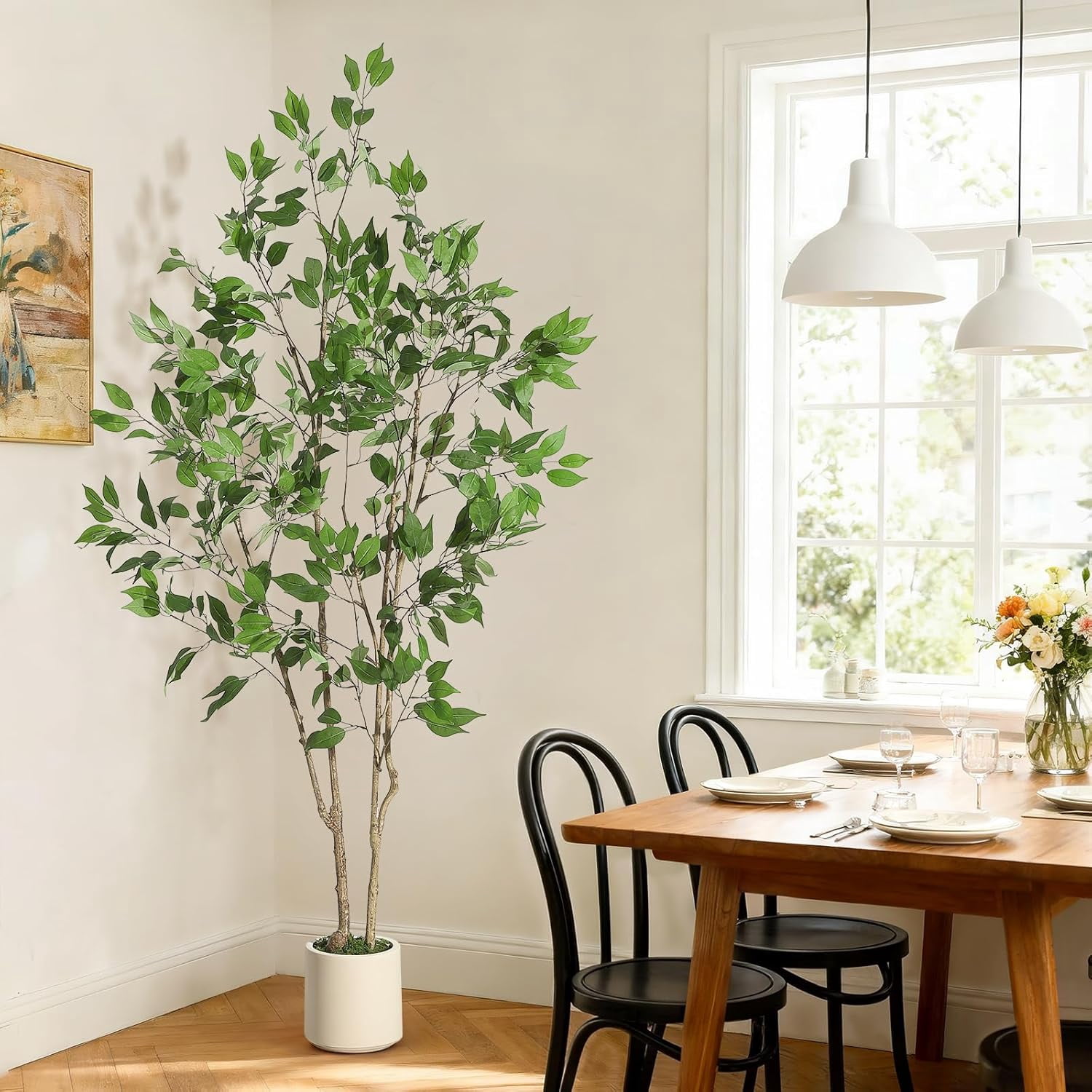 Artificial Ficus Tree with Natural Wood Trunk and Lifelike Fruits, Realistic Fake Indoor Plant for Home, Office, Living Room Decor, Perfect as a Housewarming Gift