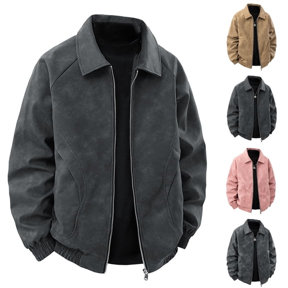 VeFlora Big & Tall Mens Retro Solid Jacket, Lapel Loose Fit Casual Coat, Faux Suede Oversized Anorak for Men, Daily Streetwear and Commuting Outfits.(Black/M)
