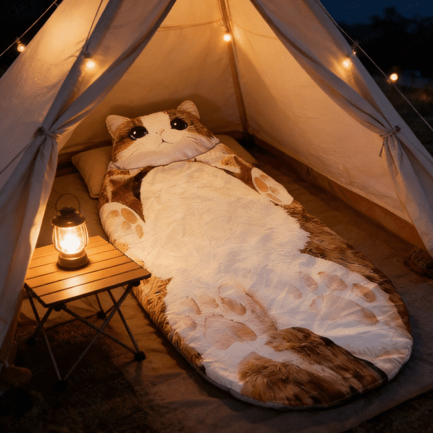Adult Soft Sleeping Bag – Plush Cat Envelope Sleeping Bag for Camping, Sleepovers & Home Lounging, Washable Warm Blanket 69x31 IN