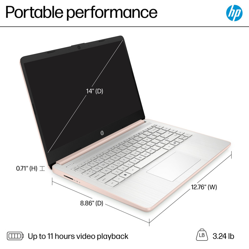 HP - 14" Laptop - Intel Processor N150 - 4GB Memory - 128GB UFS - Pale Rose Gold
