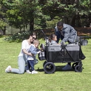 Jeep Wrangler Deluxe 4 Seater Stroller Wagon by Delta Children - Premium Quad Stroller Wagon for 4 Kids with Convertible Seats, Adjustable Push/Pull Handles, Removable Canopy & Flat Fold, Grey