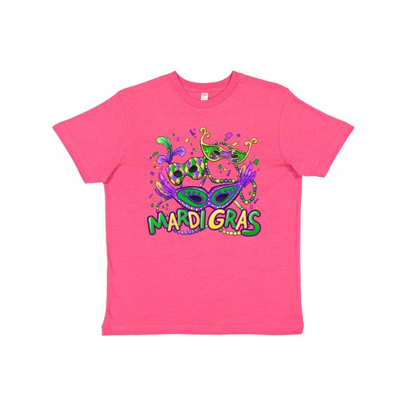 Inktastic Mardi Gras Masks and Beads Youth T-Shirt
