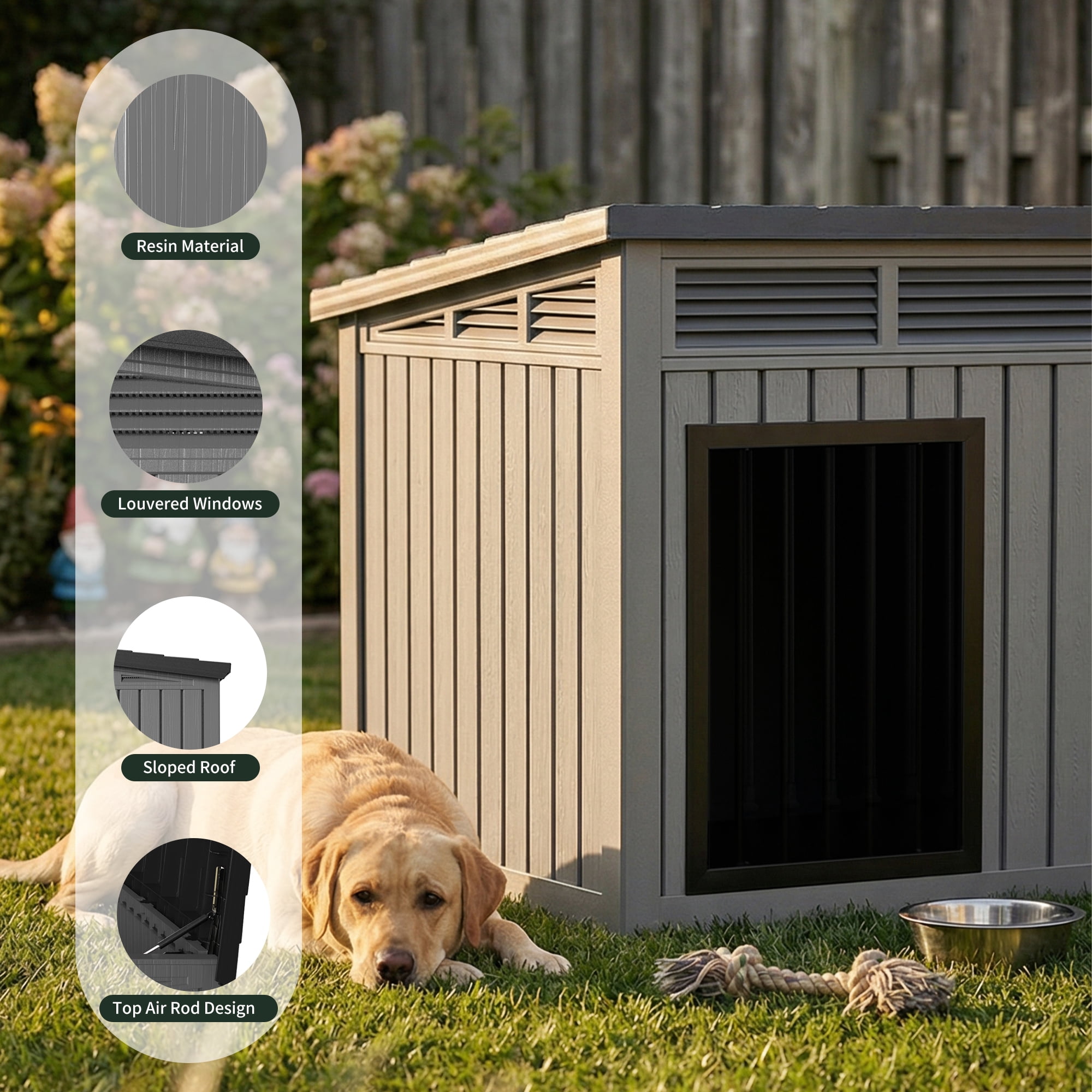 Joxxoaa Dog House for Both Indoor and Outdoor with Weatherproof Roof Removable Floors for Medium to Large Dogs Interior (Gray)