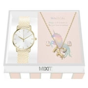 JCPenney Womens Analog Gold Tone Mesh Bracelet Watch with Pendant Necklace and Earring Set