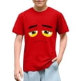 thumbnail image 1 of Blusas y camisas de manga corta con cuello redondo para niños y niñas, color liso, con estampado de expresión linda, manga corta, holgadas y cómodas, blusa para niña, 1 of 6