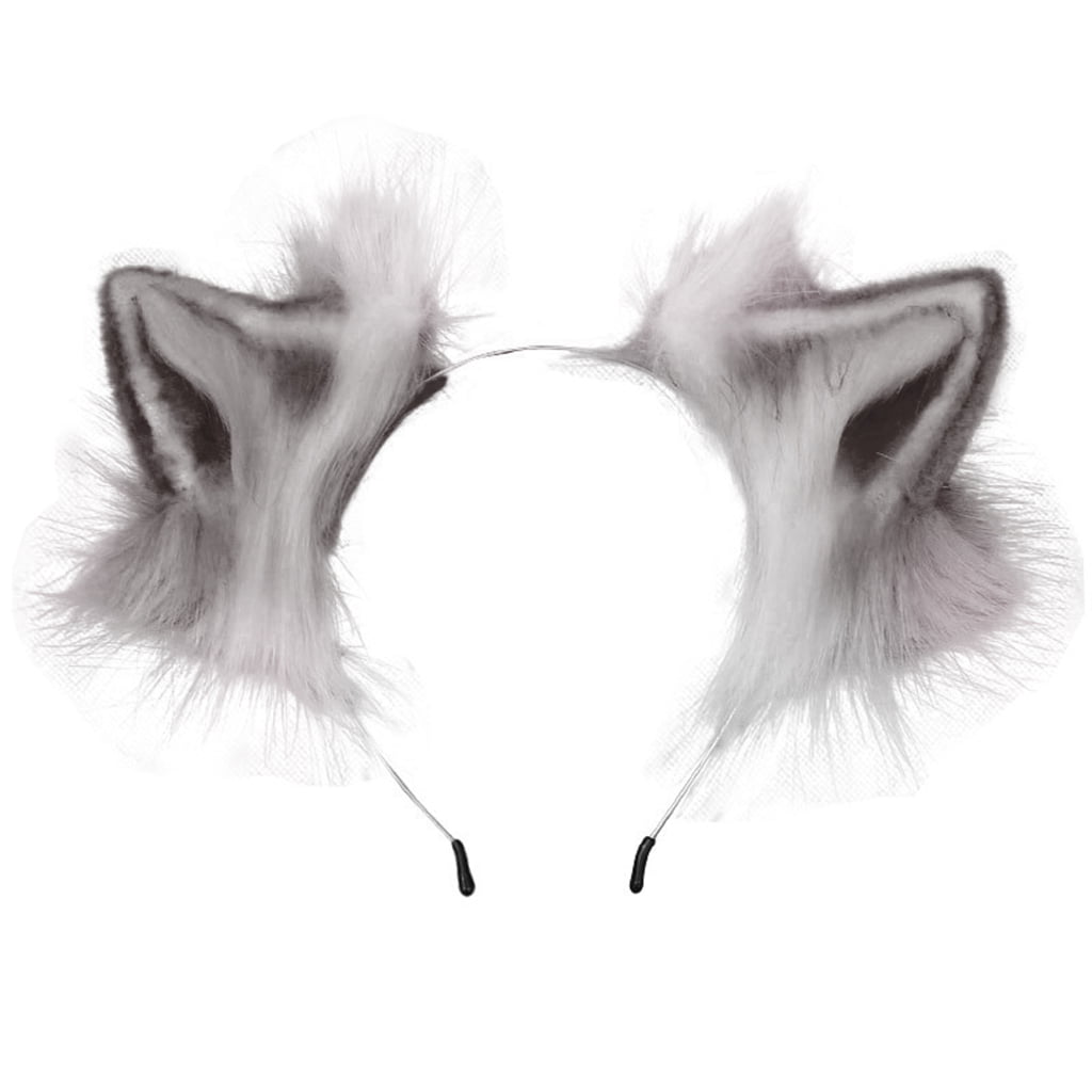 SPHET Women Girls Furry Plush Foldable Wolf Cat Ears Headband Contrast  Color Simutation Animal Hair Hoop Japanese Kawaii Cosplay Headpiece Hair  Accessories 