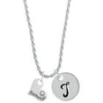 thumbnail image 1 of Delight Jewelry Heart with ''Basketball'' and AB Crystal Silvertone Script Initial Disc - T - Charm Necklace, 20"+3", 1 of 4