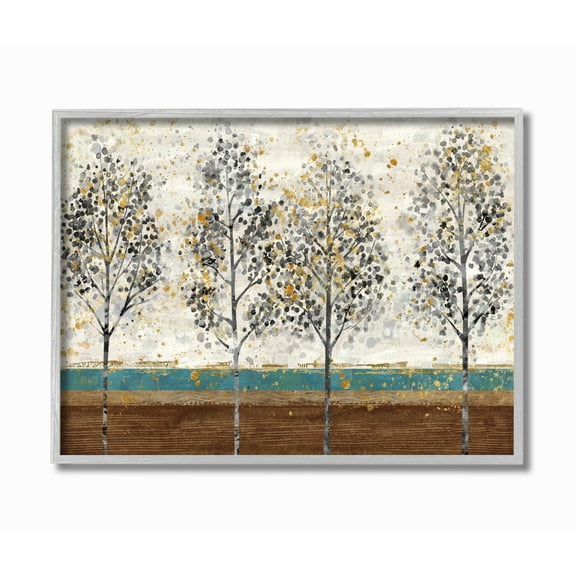 Stupell Industries Tree Line Abstract Gold Blue Landscape Painting Framed Wall Art by Main Line Studio