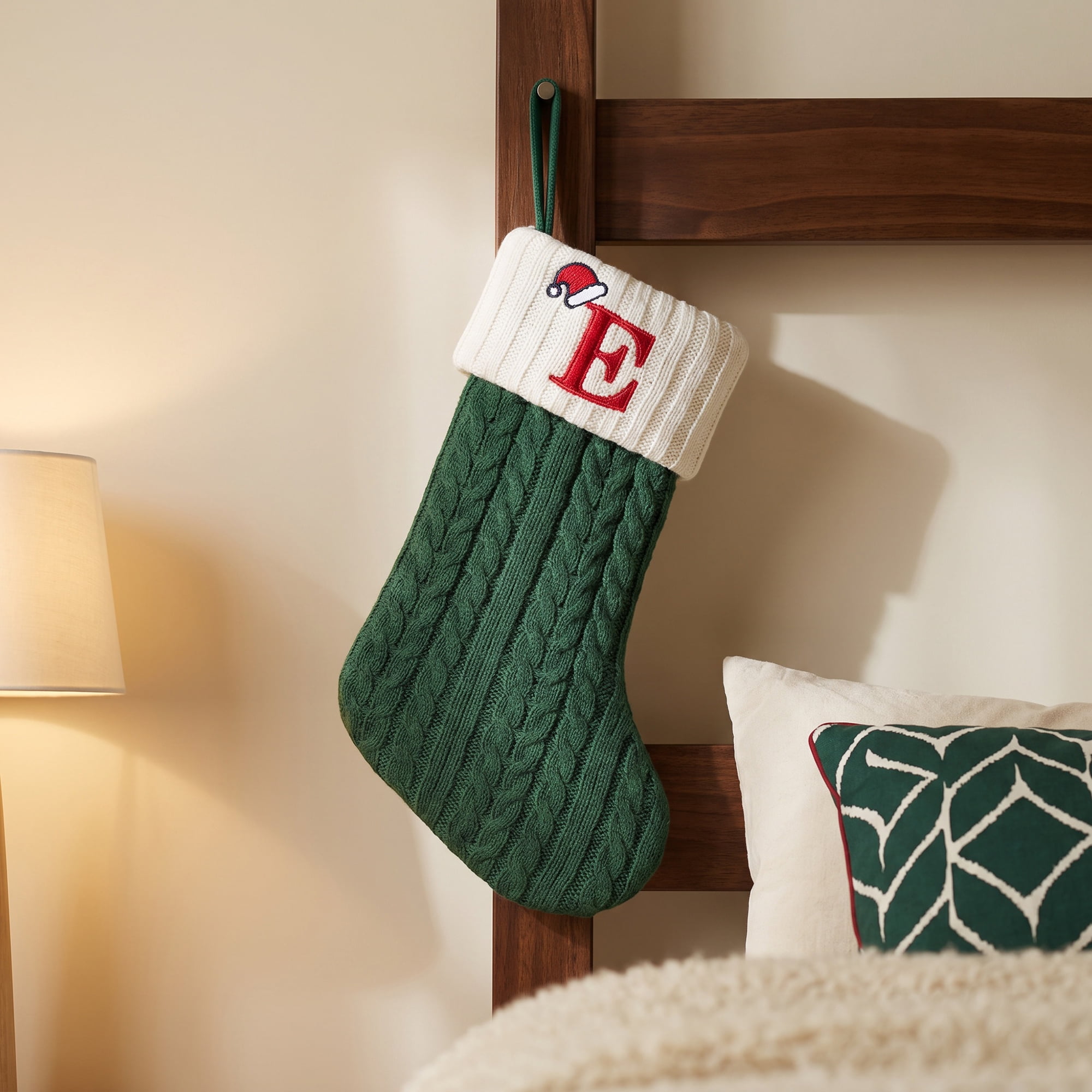 Unique Bargains Christmas Luxury Grand Hearth Accent Stocking Green Letter E 8"