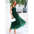 thumbnail image 4 of Vestido PRETTYGARDEN de tul sin mangas con fruncido midi verde oscuro S, 4 of 9