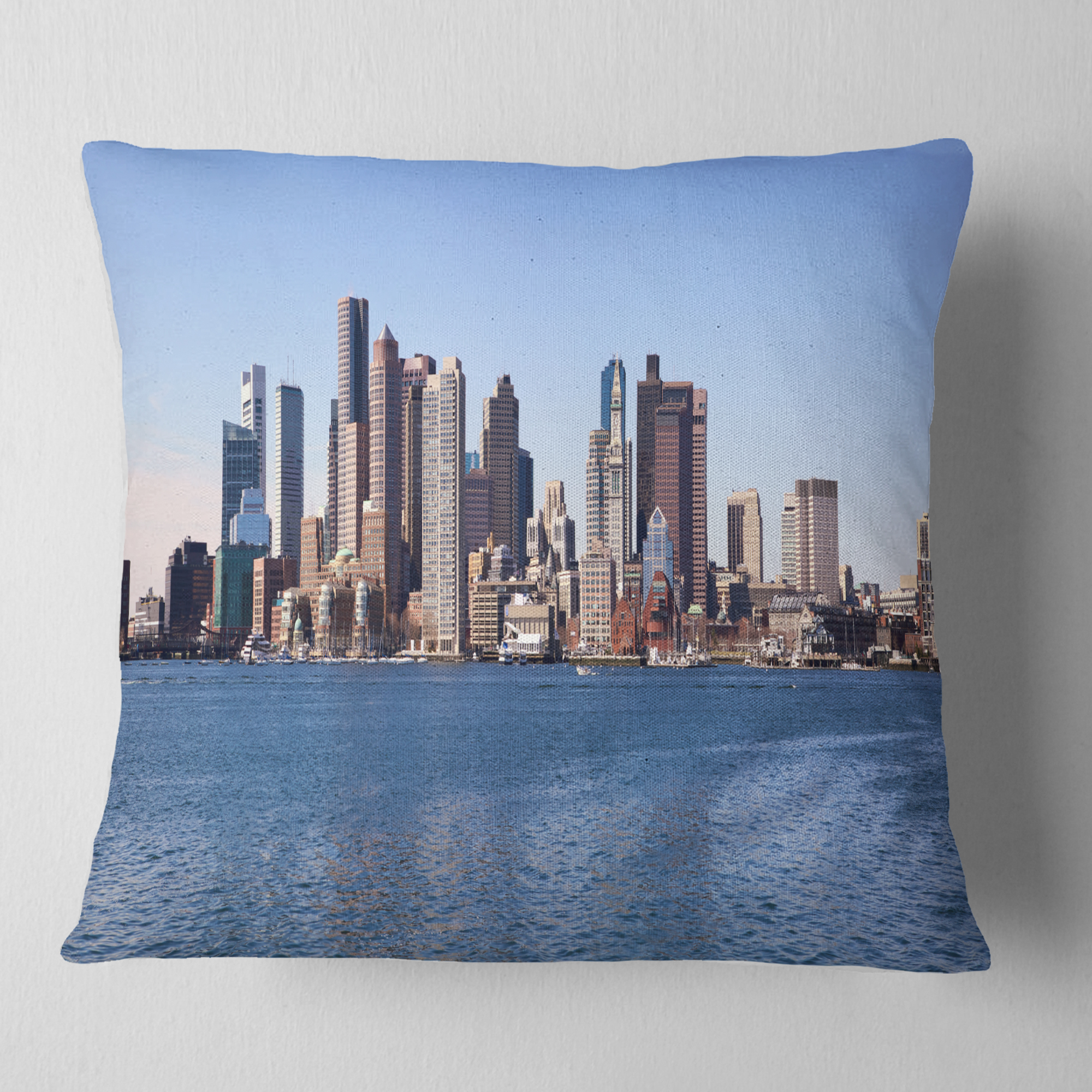 Designart Boston Skyline Panorama - Cityscape Photo Throw Pillow - 18x18