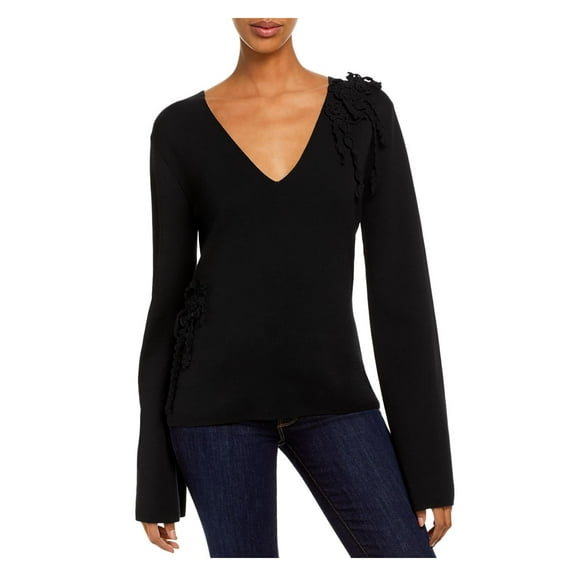 Rebecca Taylor Womens Crochet V Neck Pullover Sweater