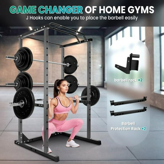 14-Height Adjustable Power Cage - 1.8mm Thick Squat Rack with 1200lbs Capacity for Chin-Ups, Squats, Weightlifting - Garage Gym, Fitness Center, Basement