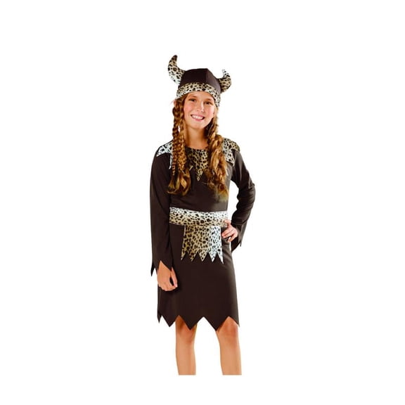 Brown and White Viking Girl Child Halloween Costume - Medium