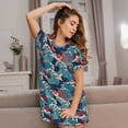 thumbnail image 3 of Kdxio Fish In The Wave Pattern Womens Short Sleeve Sleepshirt Scoopneck Cute Nightdress Ruffle Comfy Nightgown, 3 of 6