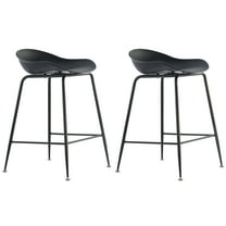 2xhome - Set of 2 Black 25" Seat Height Black Molded Plastic Bar Stool Modern Barstool Counter Stools with Backs and armless Metal Legs