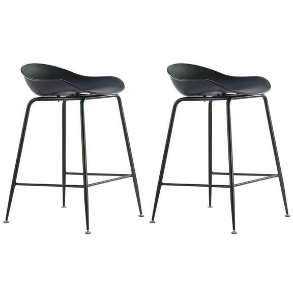2xhome - Set of 2 Black 25" Seat Height Black Molded Plastic Bar Stool Modern Barstool Counter Stools with Backs and armless Metal Legs