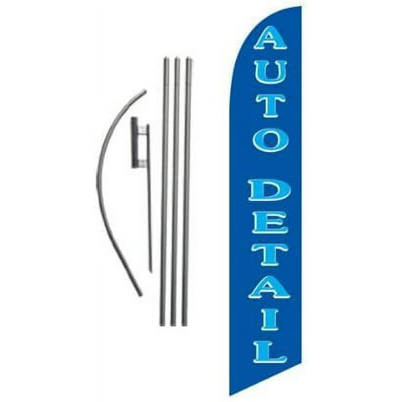 Auto Detail Feather Flag Banner Swooper Flag Kit  Car Wash Signs  Pole Kit and Ground Spike Included Blue,Cyan