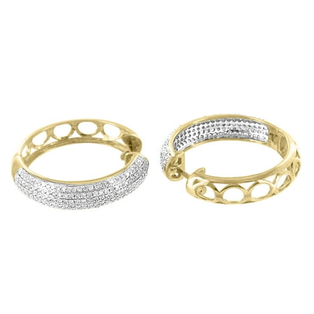 10k Yellow Gold Hoop Style Earrings 1.00 Carat Real Diamonds Huggies Womens 25mm