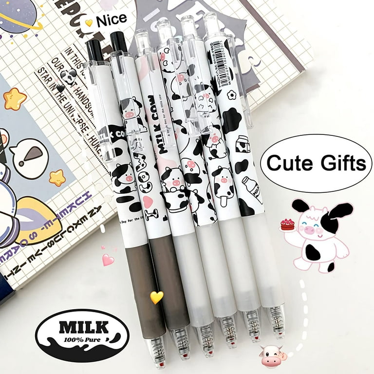 Cute Pens, 6Pcs Kawaii 0.5 mm Black Gel Ink Pens Fine Point Smooth Writing  Retractable Gel Pens Office School Supplies Stationary for Girls Women