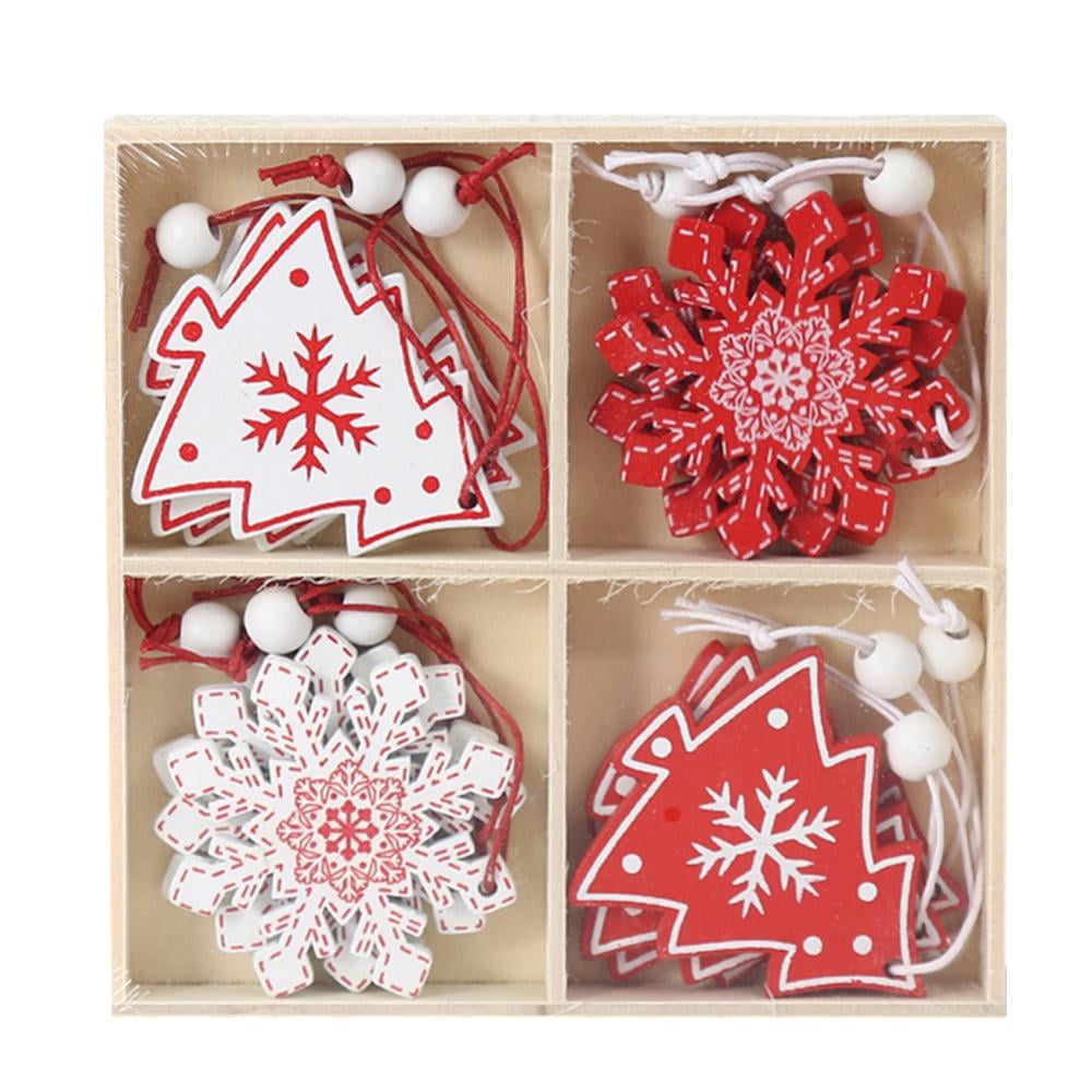 New 10Pcs Christmas Wooden Carving Snowflake Pendant Hanging Ornament Decoration 
