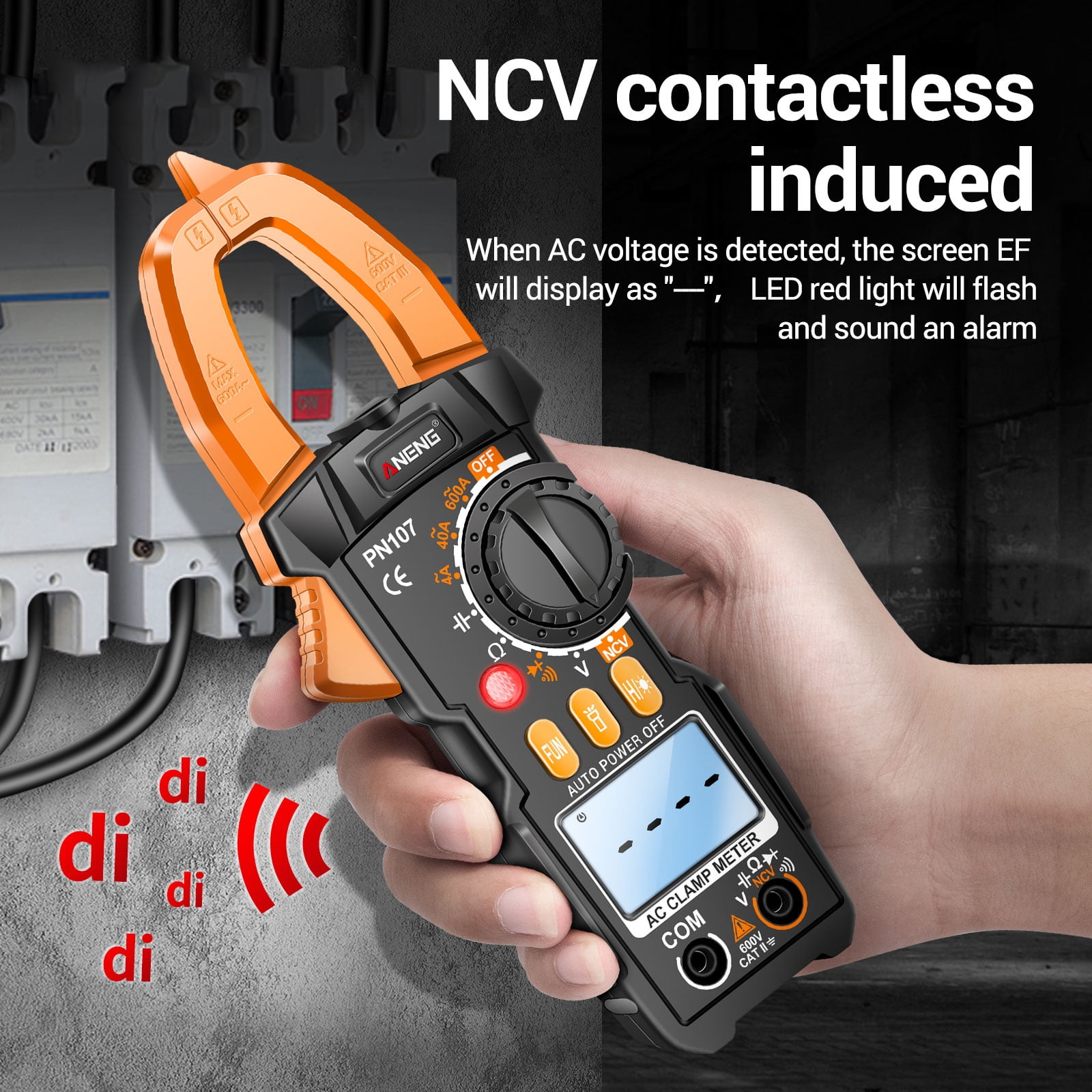 ANENG PN107 Digital Clamp Meter CAT II 600V AC Voltage Multimeter Tester 4000 Counts Amp Voltage Tester Measures AC/DC Current AC Voltage Resistance Capacitor Diodes