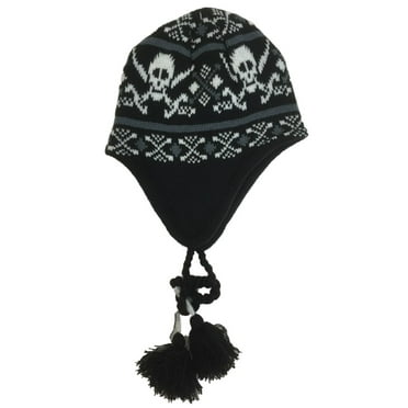 Ben Berger Boys Black & White Skull Peruvian Beanie Fleece Lined Winter Hat