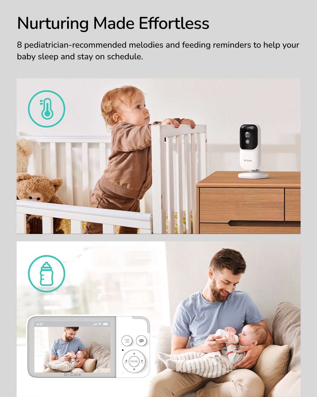 Dr.Care 3.5" Video Baby Monitor with 4X Zoom Camera, 2-Way Audio, Video Recording, Night Vision