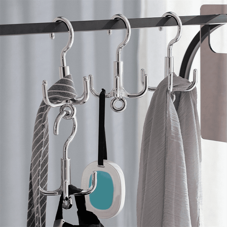 5PCS 360° Rotating Hanger Hooks Space Saving Wardrobe Organizer Clothes Rack Bag Shoes Scarf Hanger Silver ABS