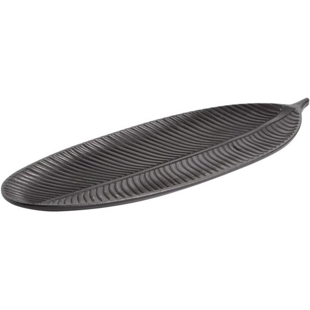 Home Essentials & Beyond 43926 23 in. Matte Black Leaf Carved Tray