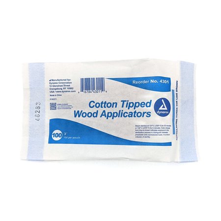 Dynarex Cotton Tipped Applicators  3  Non-Sterile Wood Applicator with Absorbent Cotton Tip - 1000 Pieces - MS-50330