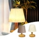 thumbnail image 1 of Lámpara de mesa regulable de 3 vías con pantalla redonda de tela de lino - lámpara de mesilla de madera maciza para dormitorio, salón u oficina, bombilla LED incluida, 1 of 8