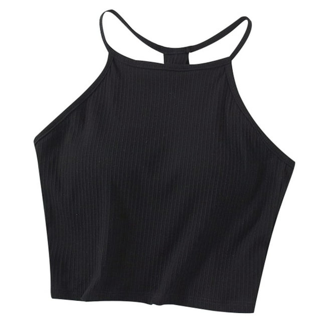 Camiseta sin mangas con hombreras de color liso para mujer - Sujetador de algodón con tirantes finos y cuello colgante, tallas S-XL