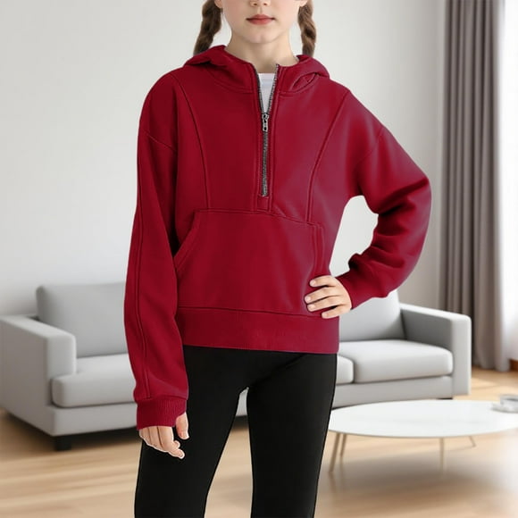 Cowsor Cute Hoodie for Teen Girls Trendy Solid Color Preppy Hooded Sweatshirts Kids Pullover Long Sleeve School Outfits