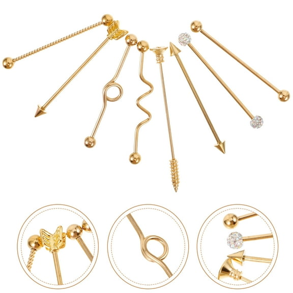 Niceauty 8Pcs Barbell Earring Stainless Steel Industrial Style Ear Piercing Jewelry for Daily Wear
