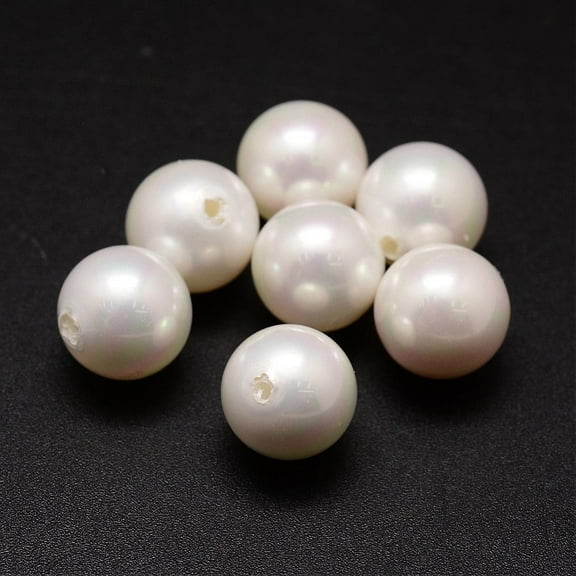 30pc Shell Pearl Beads Round Grade A Half Drilled White 14mm Hole: 1.2mm