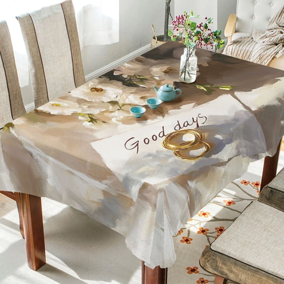 BZSMCE Square Tablecloth White Flowers Rings Pattern Pattern Tableclothes