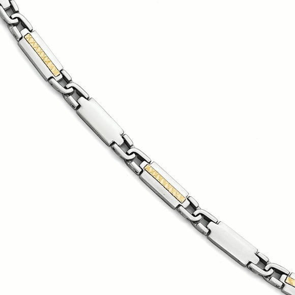 Bracelet en Acier Inoxydable Poli et Brossé w/14k Fancy Link 8.75 Po "Bracelets